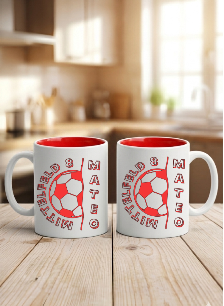 Personalisiertes Fussball Tasse Geschenk Name Rückennummer Nummer