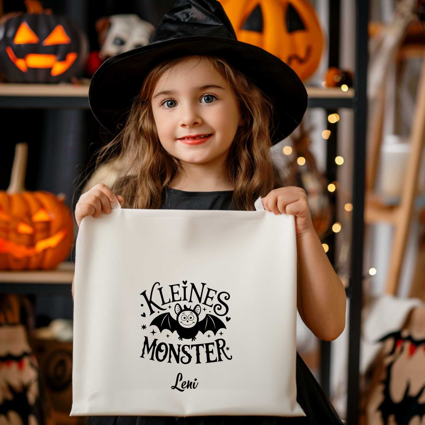 Halloween Tasche mit Namen personalisiert, Süßigkeiten Beutel Kinder, Jutebeutel Süßes oder Saures, Stofftasche Kinder, Halloween