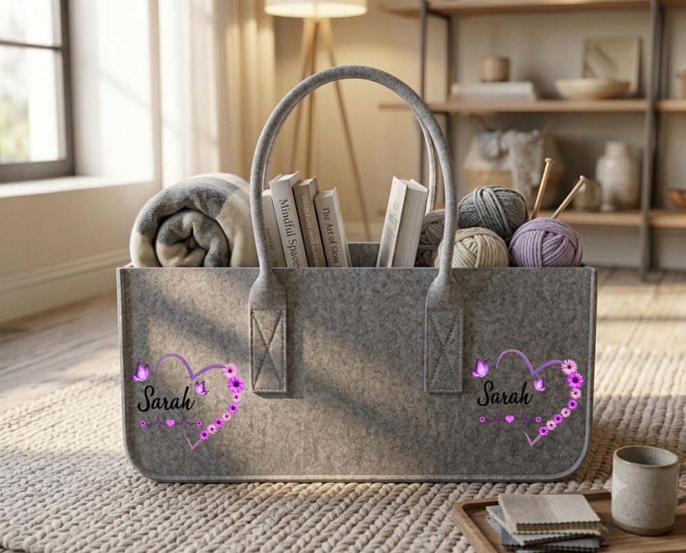 Filztasche Personalisiert Name Herz Blumen Geschenk Frauen Tasche Filz Shopper