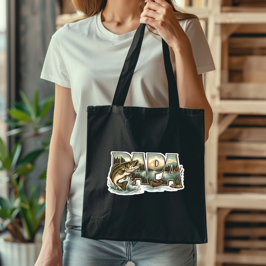 Angler Stofftasche Geschenk für Fischer, Jutebeutel Papa Opa Angeln Motiv, Baumwolltasche Geburtstag Angler lustig schwarz natural