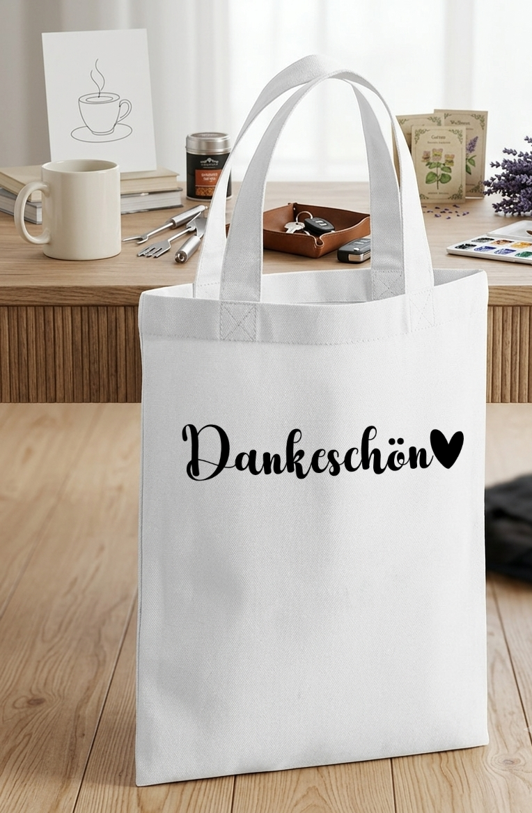 Kleine Geschenktasche Baumwolle, Mini Jutebeutel Danke sagen, Mitbringsel Verpackung Kleinigkeit für dich, Stoffbeutel Gastgeschenk weiß