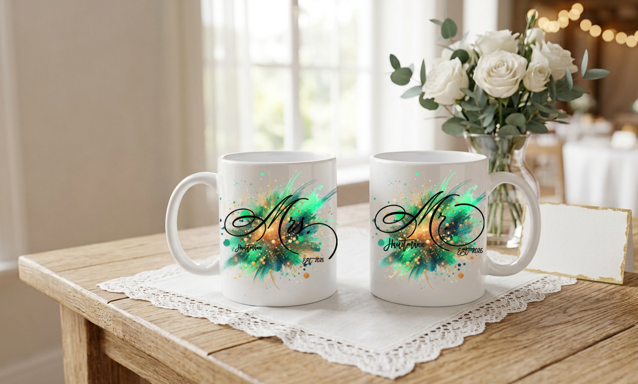 Tasse Hochzeit Bunt Personalisiert Special Color Edition Geschenk Mr Mrs Name Hochzeitsdatum Kaffeetasse Partner Pärchen Geschenkidee