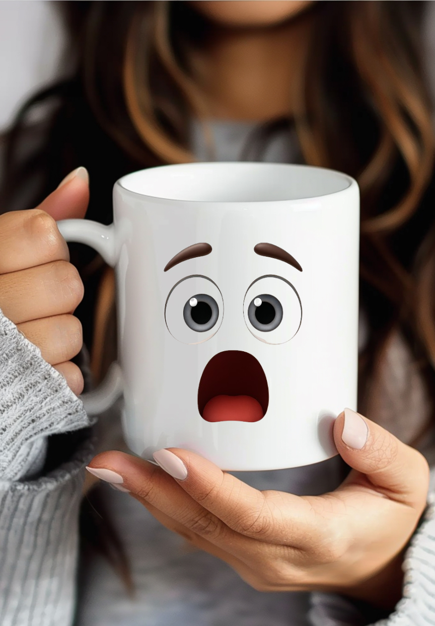 Stimmungstasse Emoji personalisiert, Gefühlstasse Kinder Keramik, Lustige Büro Tasse Emotionen, Kaffeetasse Gesicht weiß 6 Motive