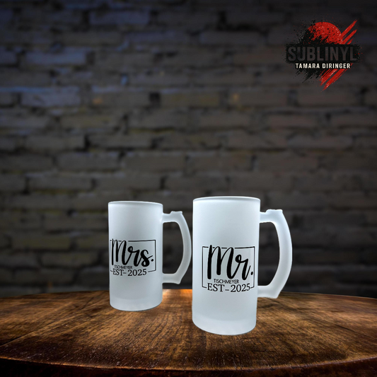 Bierglas Hochzeit, Mr. & Mrs., Verlobung, Paar, Jahrestag, Valentinstag, Bierkrug, Avocado,individuell, persönlich, Geschenk, personalisiert