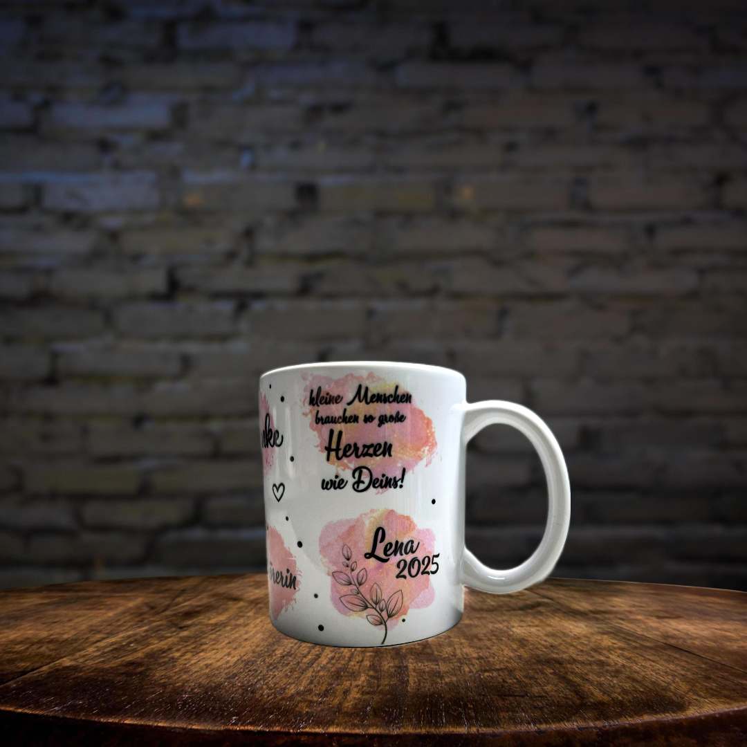 Keramiktasse Erzieher, Abschied, Danke, Name, Kindergarten, Schulanfang, personalisiert, Rucksackanhänger, Geschenkidee, Abschied