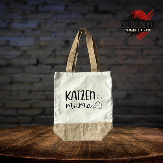 Katzenmama Tasche Jute Canvas Shopper Katzenfreunde Geschenk Katzenmama Katzenliebe Katze Einkaufstasche Katzenfreundin Cat Mom Leinentasche