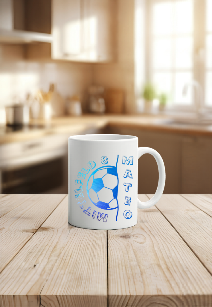 Personalisiertes Fussball Tasse Geschenk Name Rückennummer Nummer