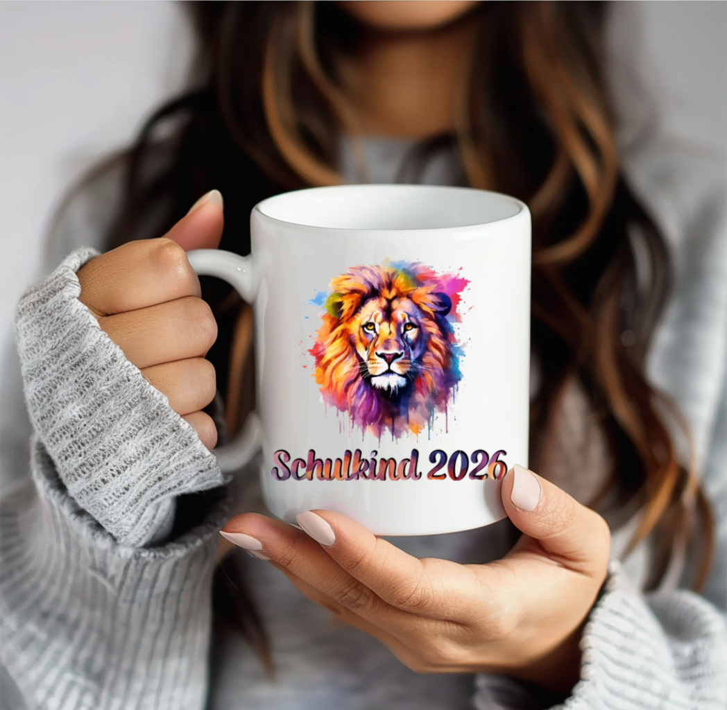 Tasse Schulkind Löwe Personalisiert Einschulung Geschenk Name Bunt 2026