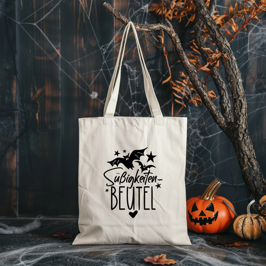 Halloween Tasche mit Name personalisiert, Suessigkeiten Beutel Kinder, Suesses oder Saures Stofftasche Orange