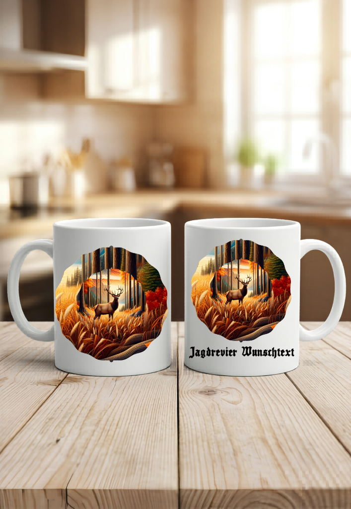 Tasse Hirsch Personalisiert Name Jagd Revier Geschenk Jäger Natur Kaffeetasse