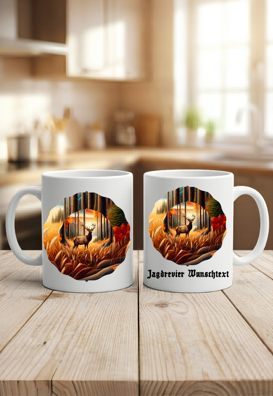 Tasse Hirsch Personalisiert Name Jagd Revier Geschenk Jäger Natur Kaffeetasse