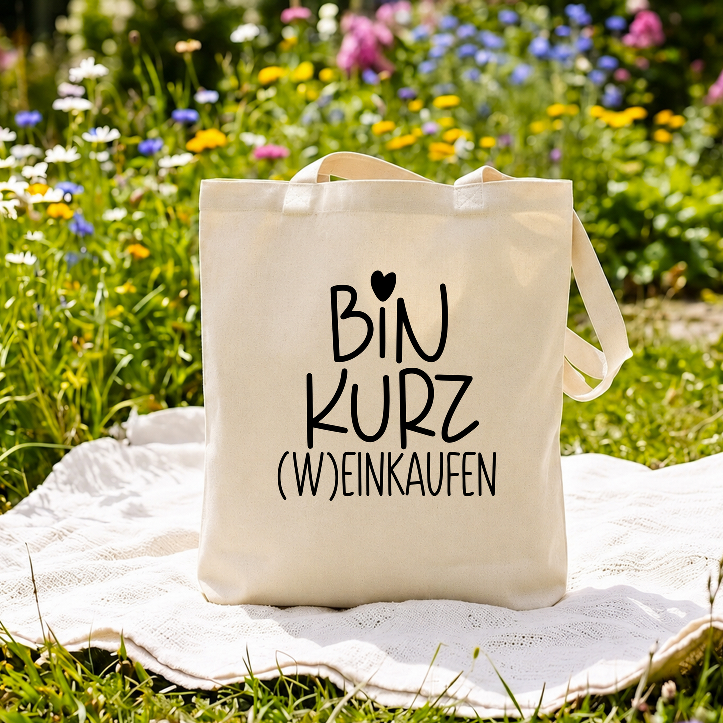 Tragetasche Bin kurz einkaufen, Wein Spruch Stoffbeutel, Shopper Tasche lustig, Geschenk beste Freundin Geburtstag Baumwolle modern