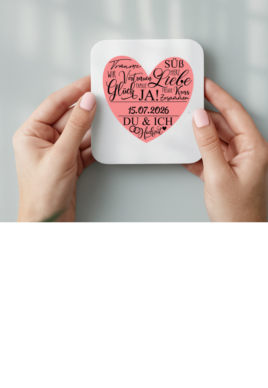 Untersetzer Hochzeit personalisiert Name Datum, Glasuntersetzer Hochzeitsgeschenk, Hochzeitsdeko Bierkrug Zubehör, Herz Motiv