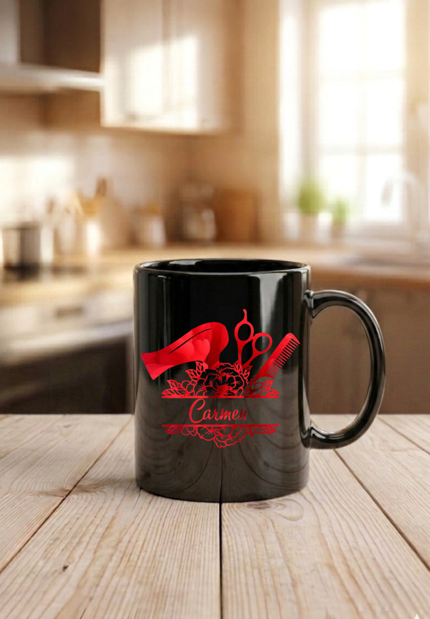 Friseur Tasse Geschenk personalisiert mit Name, Danke Geschenk Salon, Friseurin Abschied, Red Edition auch in Schwarz erhältlich!