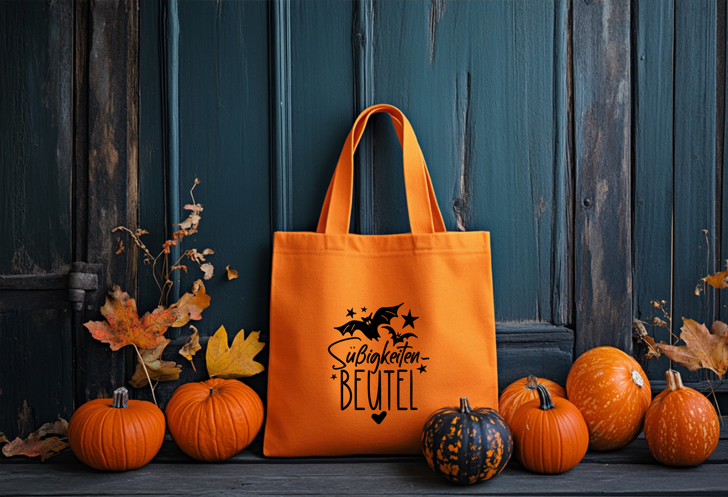 Halloween Tasche mit Name personalisiert, Suessigkeiten Beutel Kinder, Suesses oder Saures Stofftasche Orange
