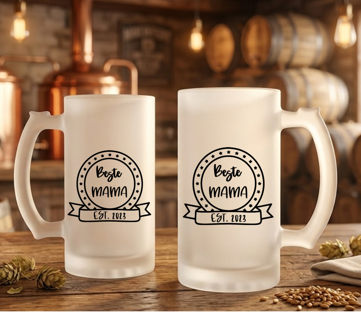 Beste Mama Bierglas personalisiert mit Jahr Bierkrug satiniert Geschenk zum Muttertag Geburtstag für Mama Geschenkidee Krug EST beidseitig