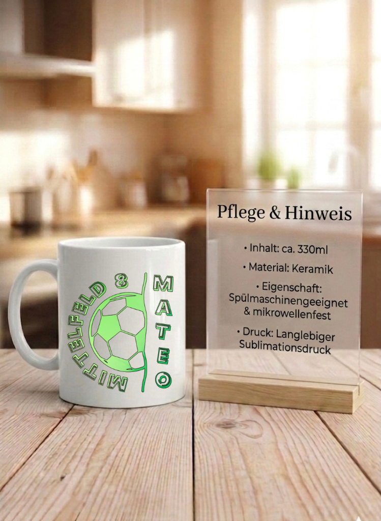 Personalisiertes Fussball Tasse Geschenk Name Rückennummer Nummer