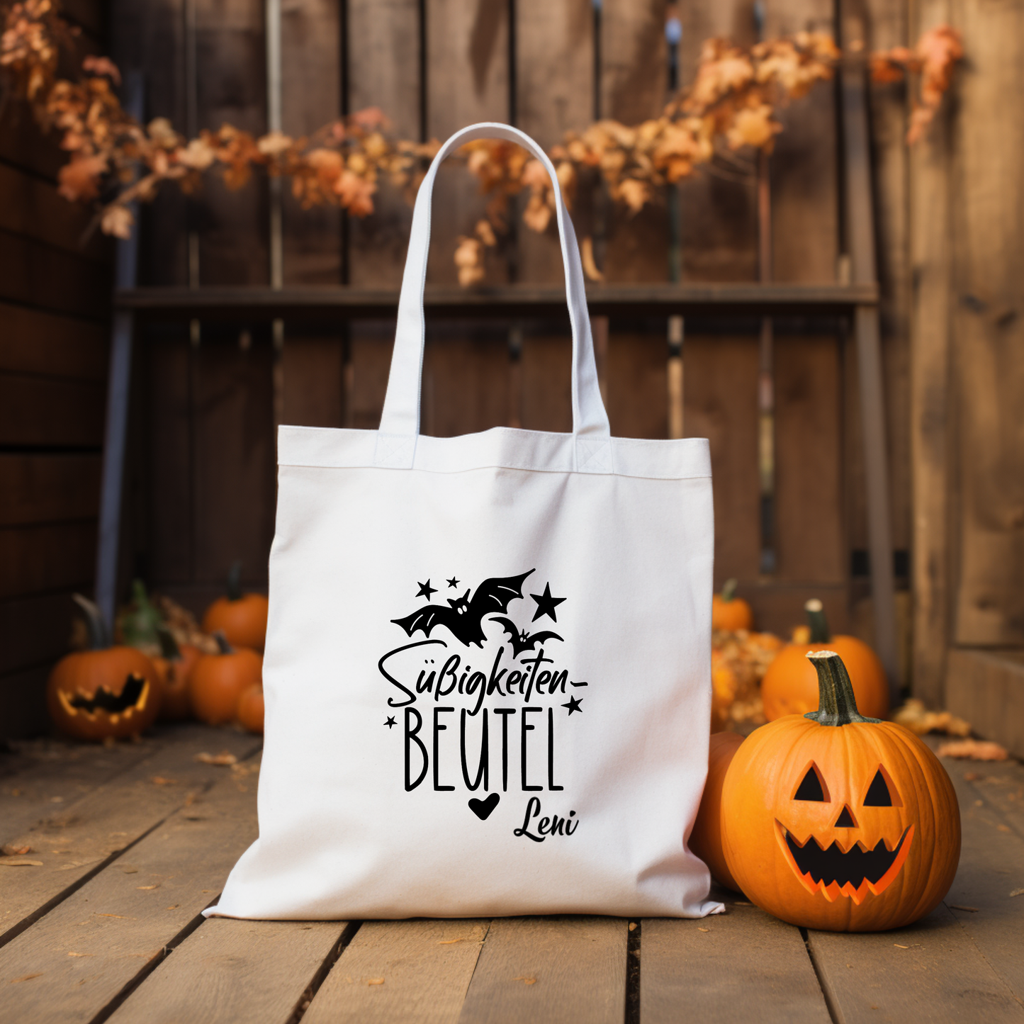Halloween Tasche mit Name personalisiert, Suessigkeiten Beutel Kinder, Suesses oder Saures Stofftasche Orange