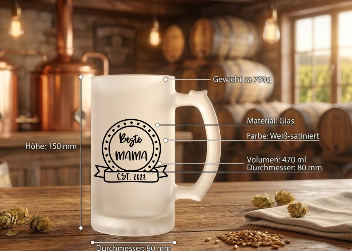 Beste Mama Bierglas personalisiert mit Jahr Bierkrug satiniert Geschenk zum Muttertag Geburtstag für Mama Geschenkidee Krug EST beidseitig