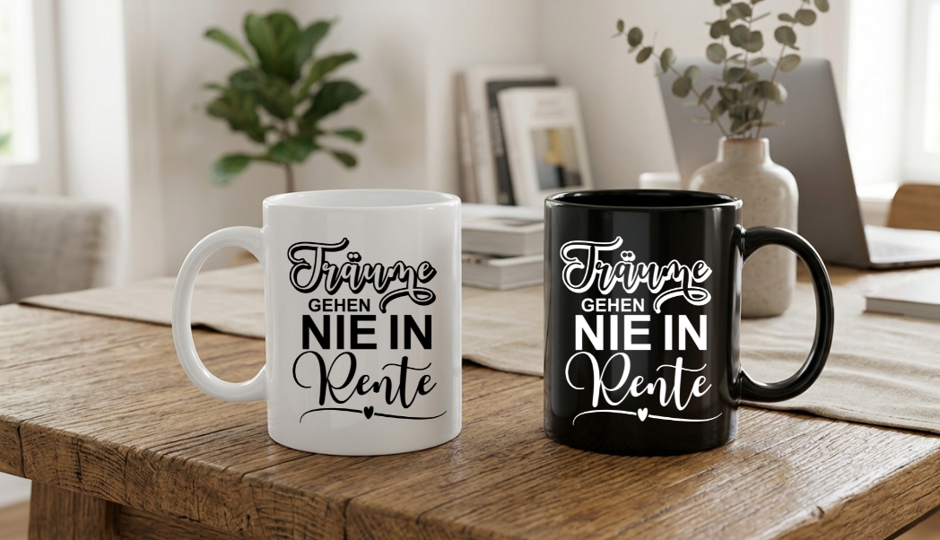 Tasse Träume Gehen NIE IN Rente Geschenk Renteneintritt Ruhestand Spruch. NEU: Auch im Color Design erhältlich!