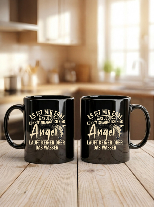 Kaffeetasse Schwarz Angeln Spruch Geschenke für Angler Geburtstag Männer Tasse Lustig Fischer Zubehör Keramiktasse 330ml
