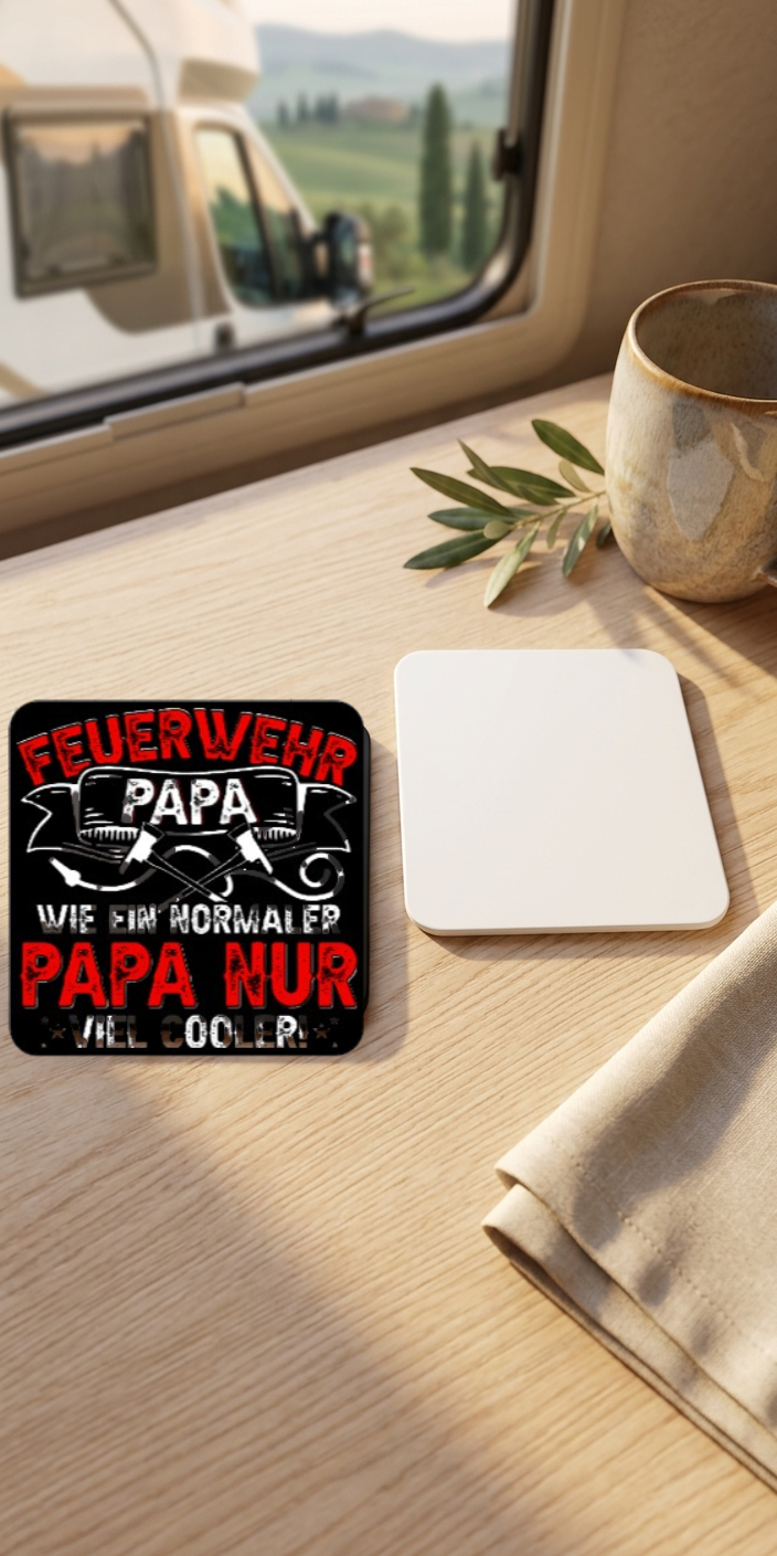 Feuerwehr Papa Untersetzer, Geschenk für Papa Feuerwehrmann, Glasuntersetzer witzig cooler Papa, Untersetzer Vatertag, Tischdeko Bar