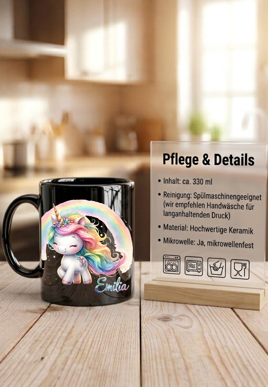 Kindergeburtstag Tasse Name, Einhorn Tasse personalisiert, Geschenk Einschulung Tochter, Keramiktasse Regenbogen, Kaffeebecher Kinder