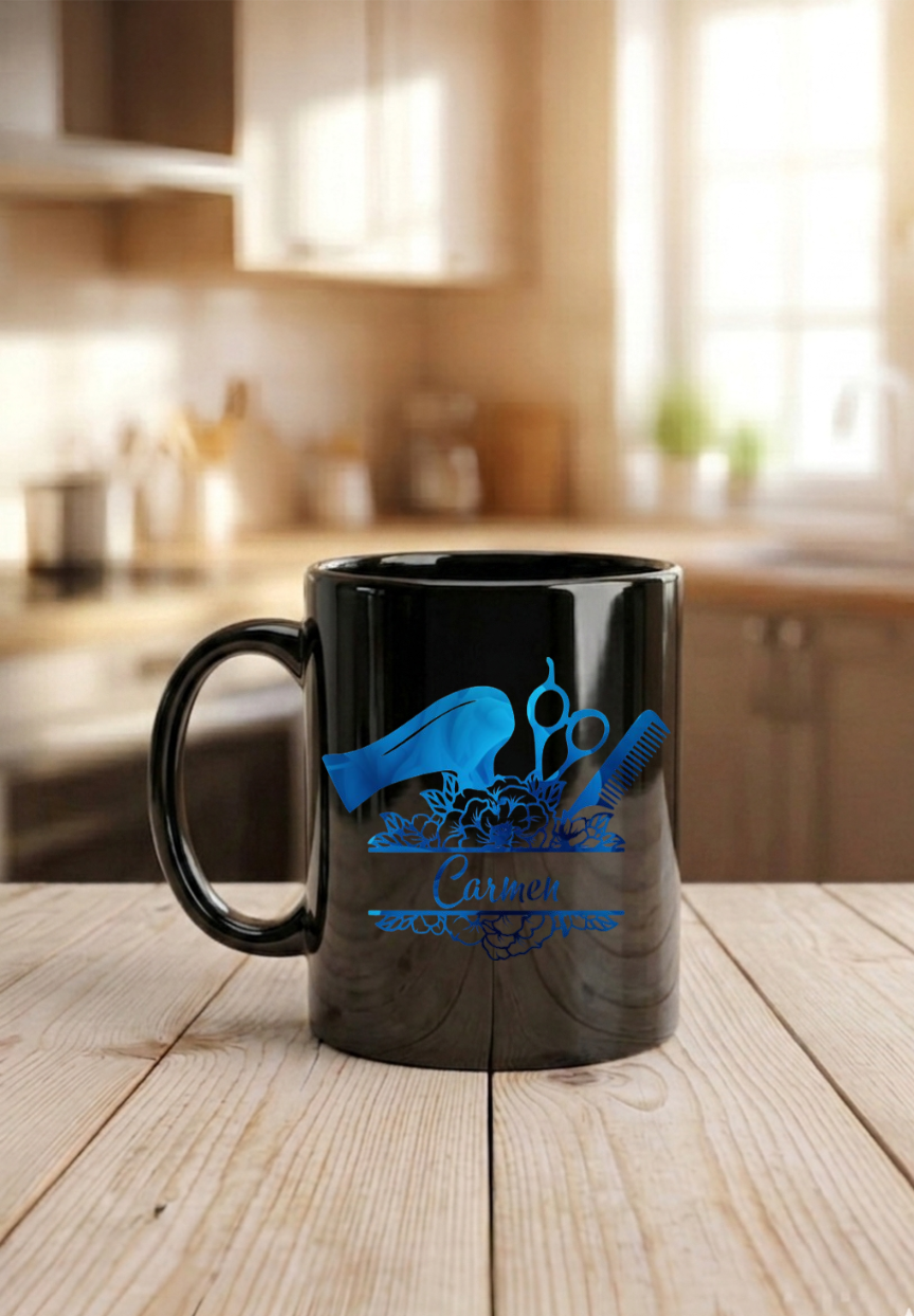 Friseur Tasse Geschenk personalisiert mit Name, Danke Geschenk Salon, Friseurin Abschied, Red Edition auch in Schwarz erhältlich!