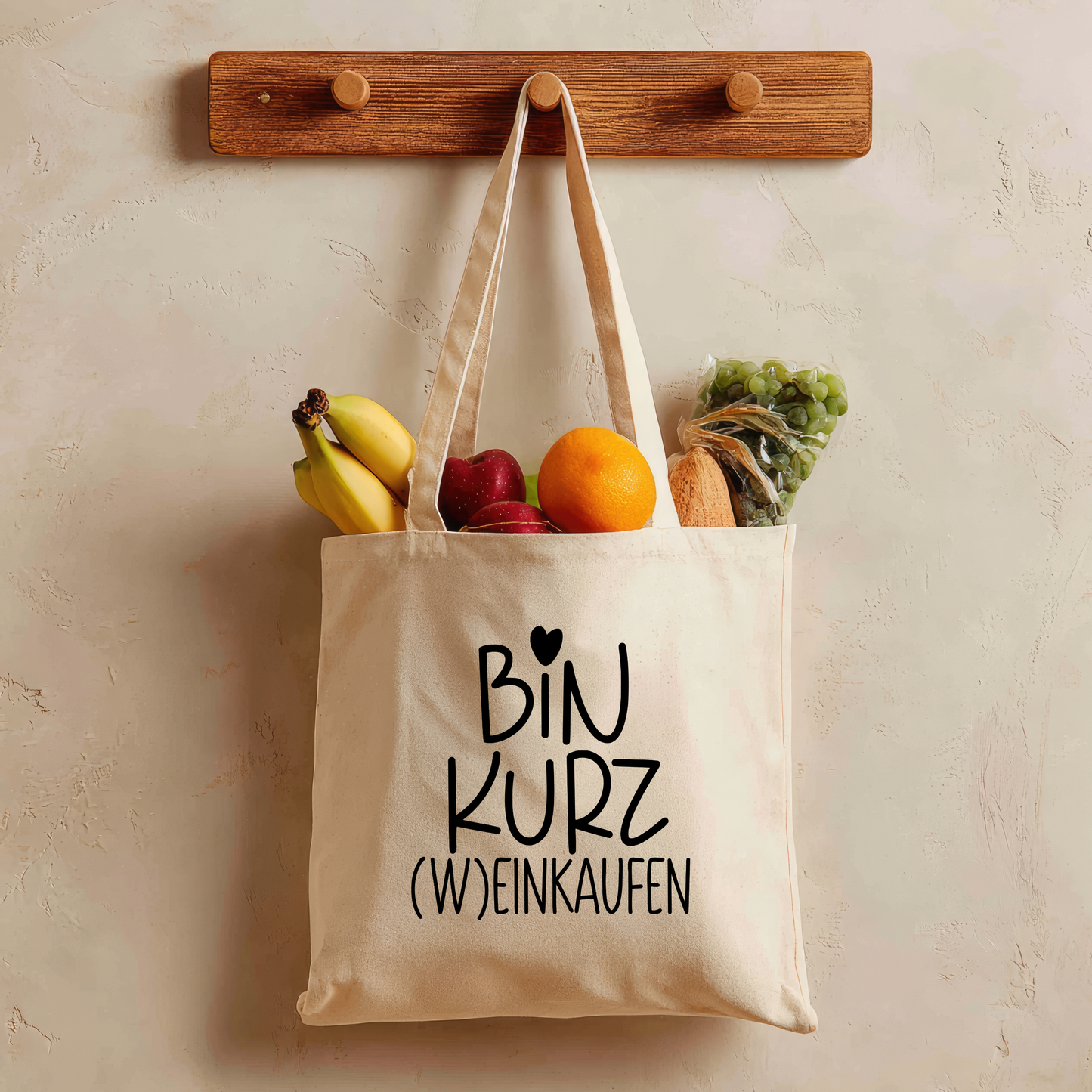 Tragetasche Bin kurz einkaufen, Wein Spruch Stoffbeutel, Shopper Tasche lustig, Geschenk beste Freundin Geburtstag Baumwolle modern
