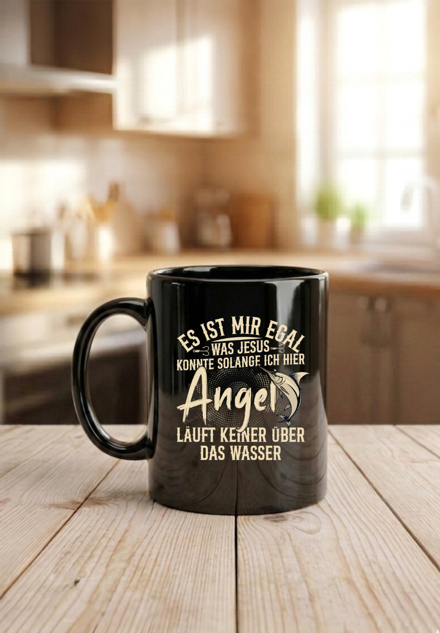 Kaffeetasse Schwarz Angeln Spruch Geschenke für Angler Geburtstag Männer Tasse Lustig Fischer Zubehör Keramiktasse 330ml