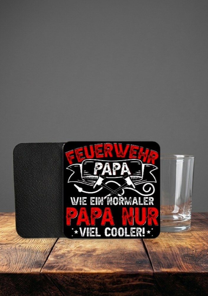 Feuerwehr Papa Untersetzer, Geschenk für Papa Feuerwehrmann, Glasuntersetzer witzig cooler Papa, Untersetzer Vatertag, Tischdeko Bar