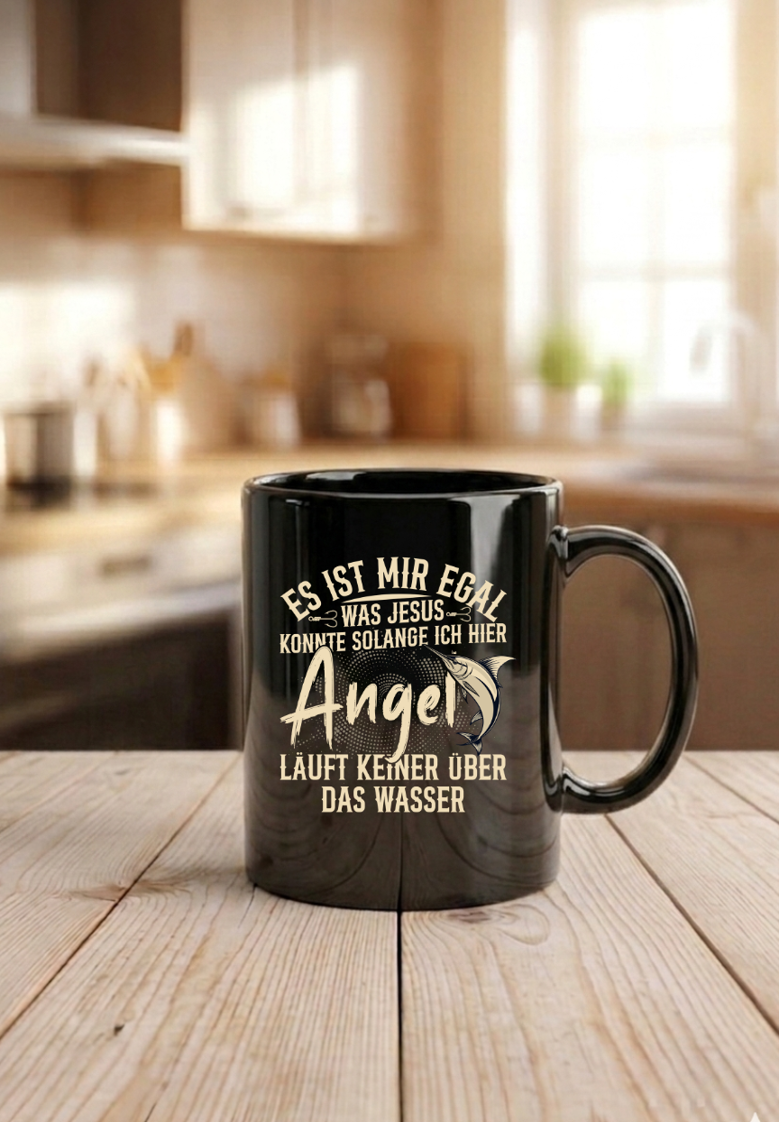 Kaffeetasse Schwarz Angeln Spruch Geschenke für Angler Geburtstag Männer Tasse Lustig Fischer Zubehör Keramiktasse 330ml