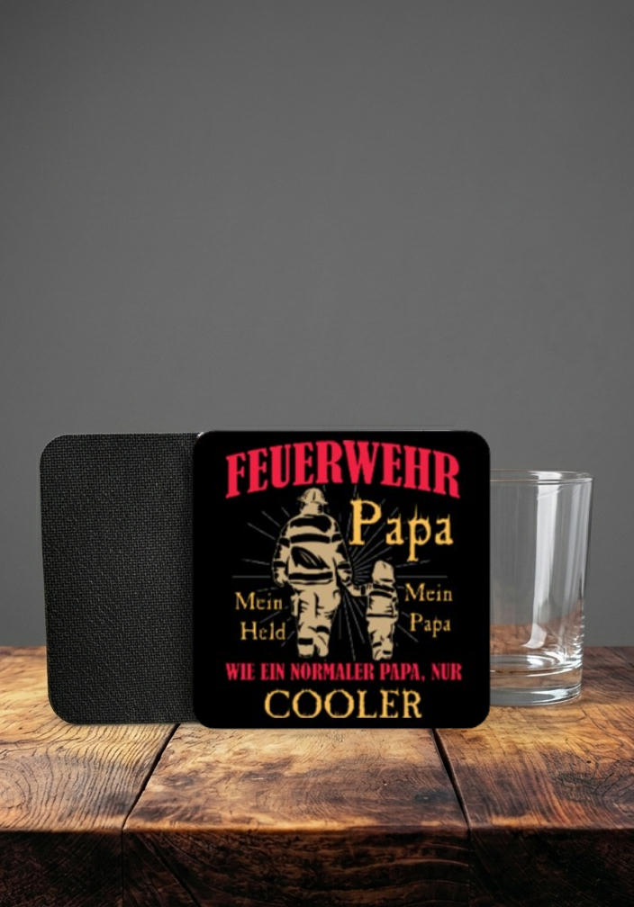 Feuerwehr Papa Untersetzer, Geschenk für Papa Feuerwehrmann, Glasuntersetzer witzig cooler Papa, Untersetzer Vatertag, Tischdeko Bar