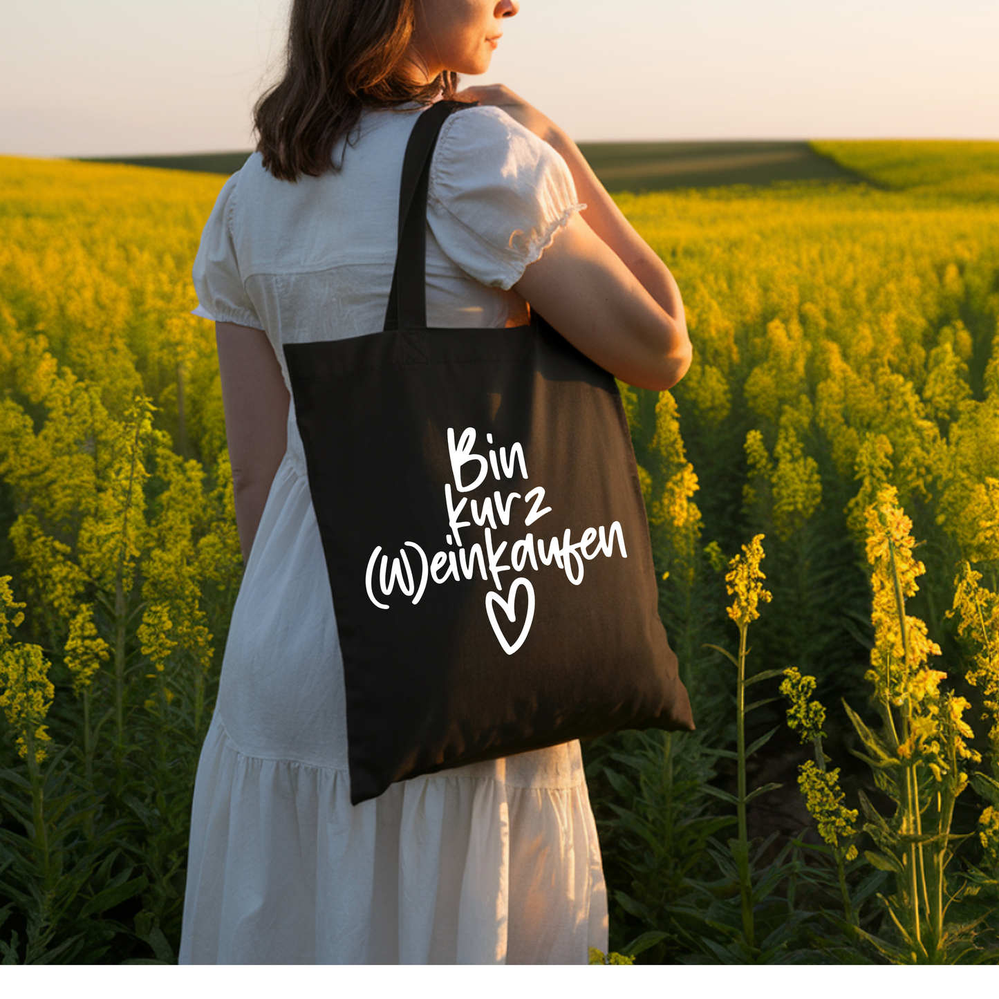 Tragetasche Bin kurz einkaufen, Wein Spruch Stoffbeutel, Shopper Tasche lustig, Geschenk beste Freundin Geburtstag Baumwolle modern