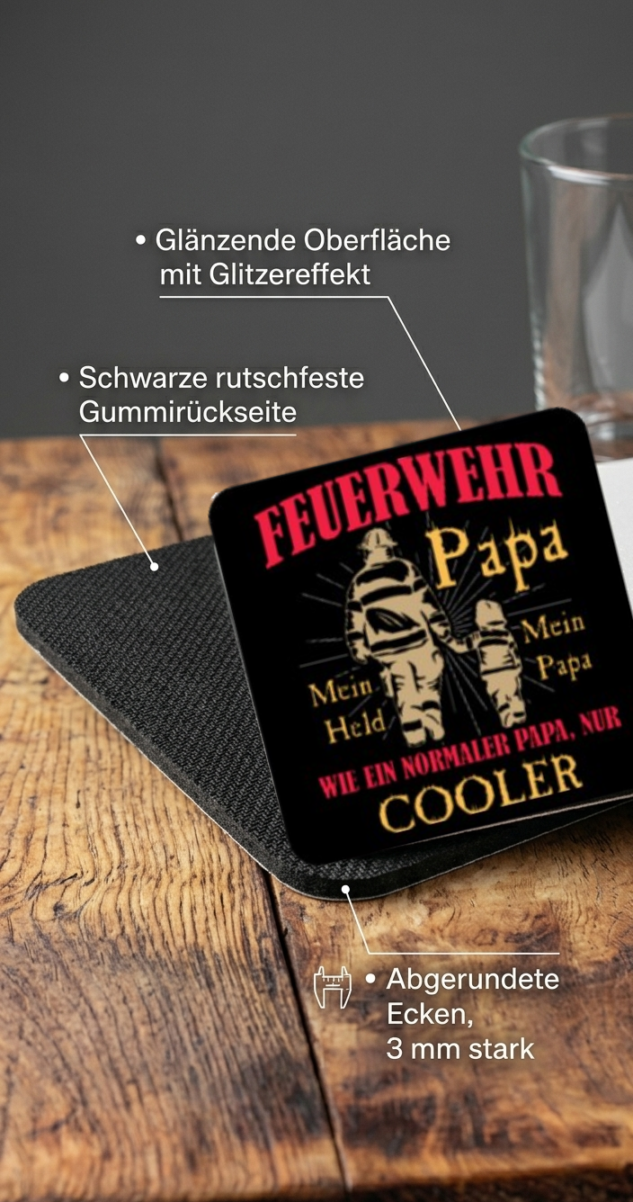 Feuerwehr Papa Untersetzer, Geschenk für Papa Feuerwehrmann, Glasuntersetzer witzig cooler Papa, Untersetzer Vatertag, Tischdeko Bar