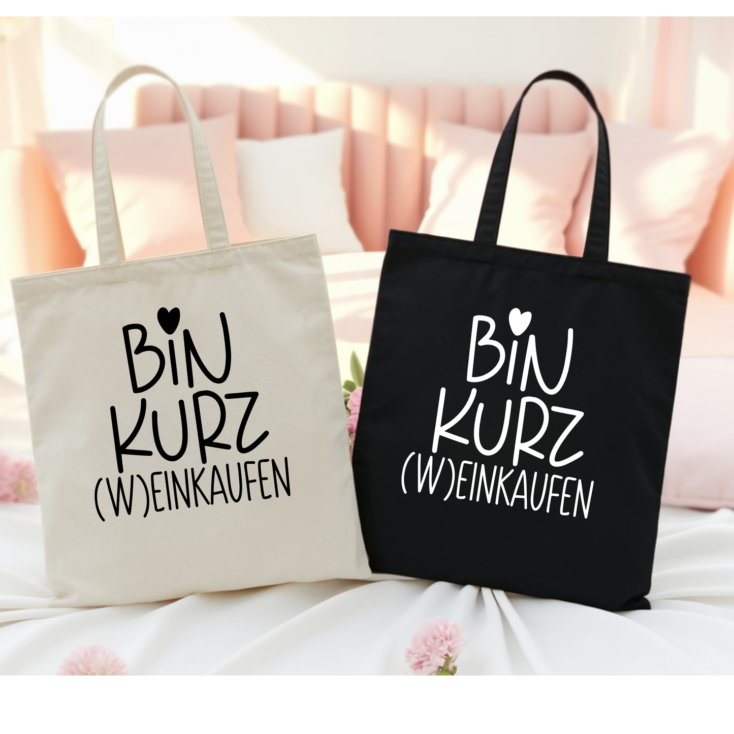 Tragetasche Bin kurz einkaufen, Wein Spruch Stoffbeutel, Shopper Tasche lustig, Geschenk beste Freundin Geburtstag Baumwolle modern