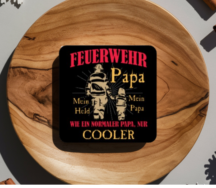 Feuerwehr Papa Untersetzer, Geschenk für Papa Feuerwehrmann, Glasuntersetzer witzig cooler Papa, Untersetzer Vatertag, Tischdeko Bar