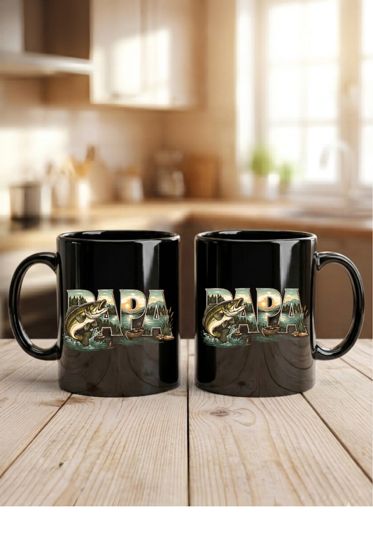 Tasse PAPA Angler Geschenk, Kaffeetasse Angeln Vater Vatertag, Becher Fischer Schwarz Weiß, Geschenkidee Papa Geburtstag