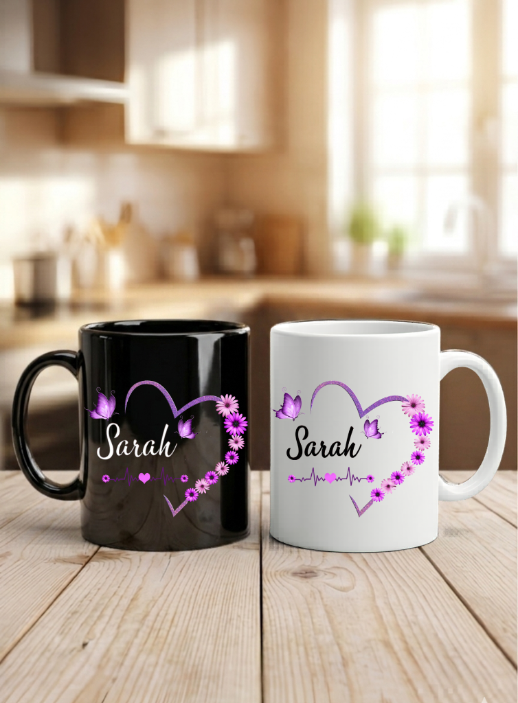 Personalisiere Tasse mit Name Herz Schmetterling Geschenk Frauen