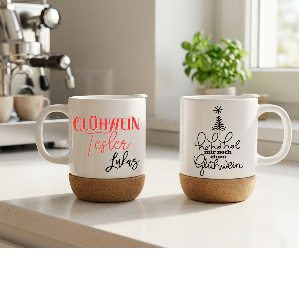 Glühwein Tasse personalisiert mit Name Kork Becher Hol mir noch einen Glühwein Lustige Weihnachtstasse Glühweintester Geschenk Weihnachten