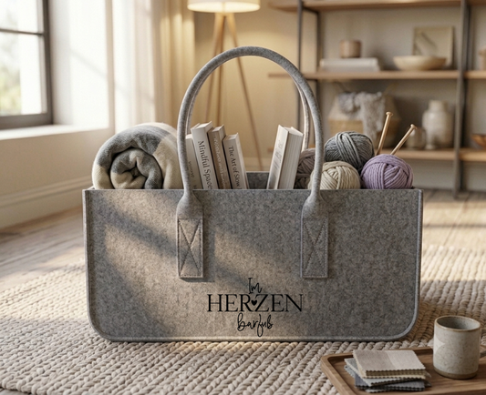 Filztasche Im Herzen barfuß Tasche Filz Shopper Alltagsbegleiter Geschenkidee für Frauen Einkauftasche Kaminholztasche Groß Anthrazit Grau