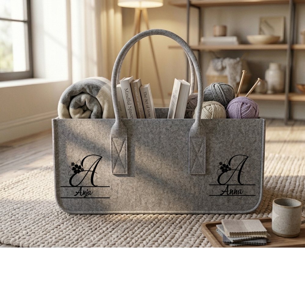 Filztasche personalisiert Name Buchstabe, Einkaufskorb Buchstabe A-Z Namen, Einkaufskorb groß mit Henkel, Aufbewahrungstasche Monogramm