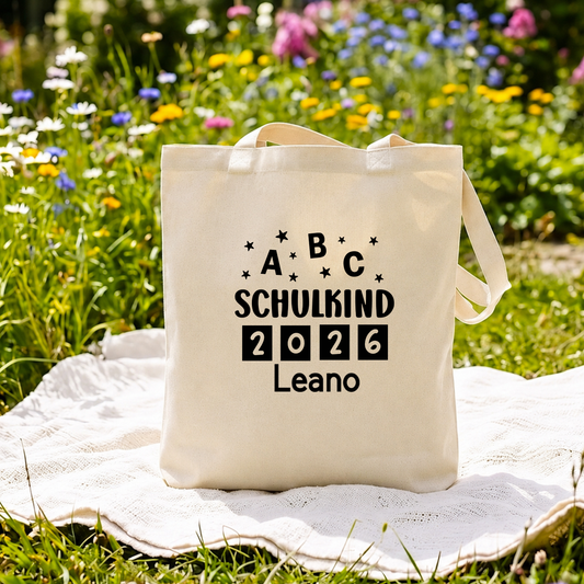 Schulkind 2026 Stofftasche personalisiert, Jutebeutel Einschulung Name, Kita Abgänger Tasche Geschenktüte, Baumwolltasche Schultüte