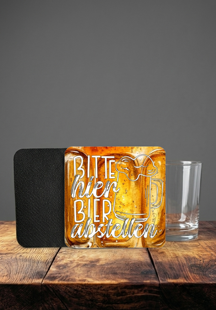 Bier Untersetzer rutschfest, Geschenk für Papa, Männerabend Deko, Glasuntersetzer Schrift weiß schwarz, Hausbar Zubehör, Bierdeckel