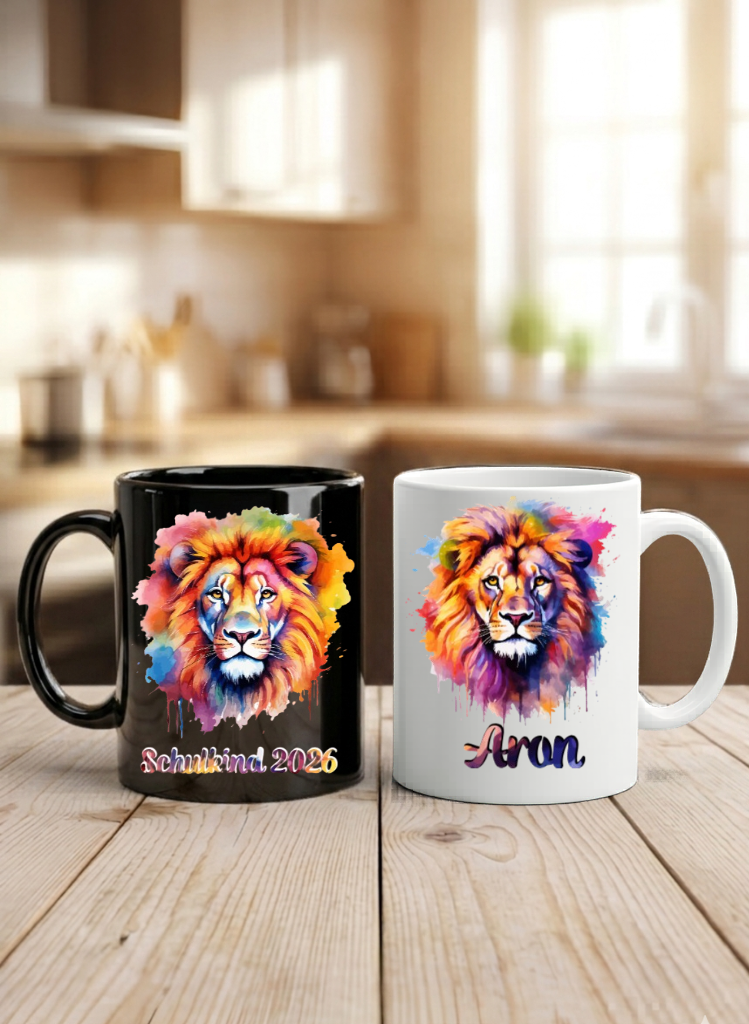 Tasse Schulkind Löwe Personalisiert Einschulung Geschenk Name Bunt 2026