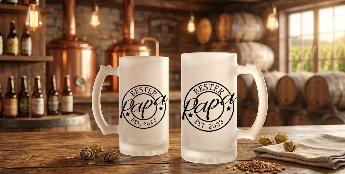 Bierglas Bester Papa personalisiert mit Jahr Bierkrug satiniert Geschenk Vatertag Geburtstag Papa Geschenkidee Bierseidel EST Wunschjahr