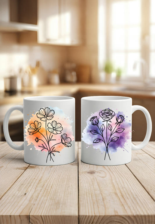 Geburtsblumen Tasse Color Personalisierte Geschenkidee Keramiktasse Blume
