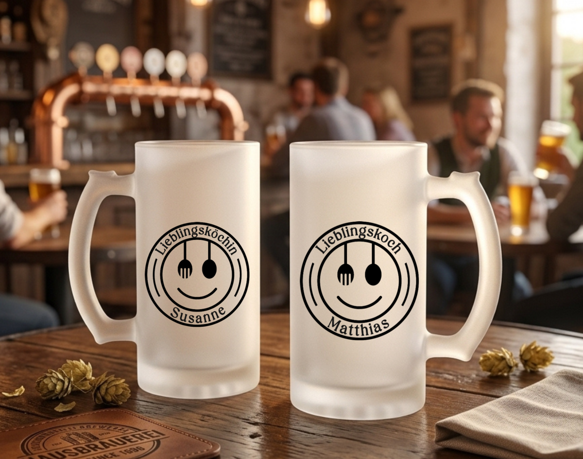 Bierglas personalisiert Name Lieblingskoch Geschenk Bierkrug satiniert Geburtstag Männer Geschenkidee Köchin Kochen Grillen Männergeschenk