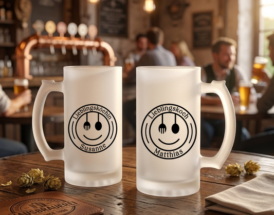 Bierglas personalisiert Name Lieblingskoch Geschenk Bierkrug satiniert Geburtstag Männer Geschenkidee Köchin Kochen Grillen Männergeschenk