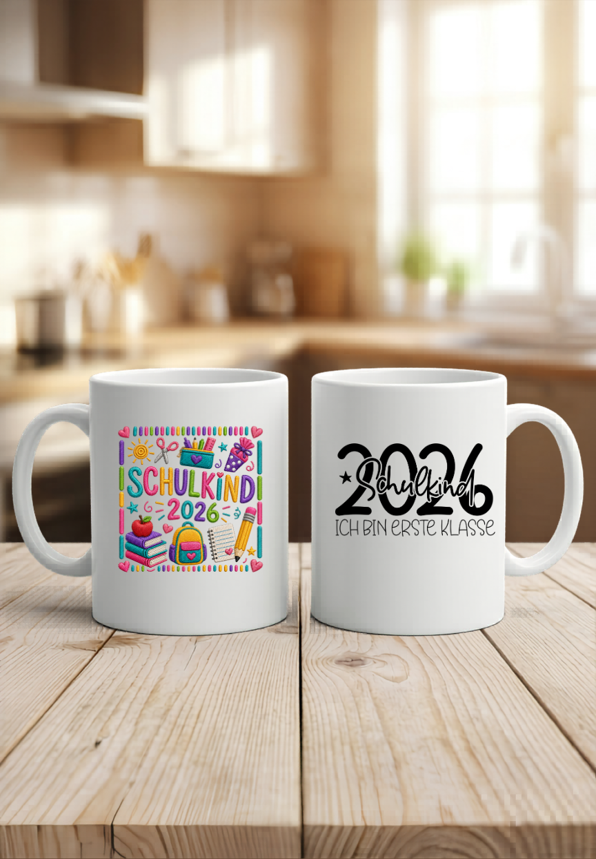 Personalisierte Tasse Schulkind 2026, Geschenkidee Einschulung Junge Mädchen, Becher mit Namen Schultüte, Kita Abschied Keramik